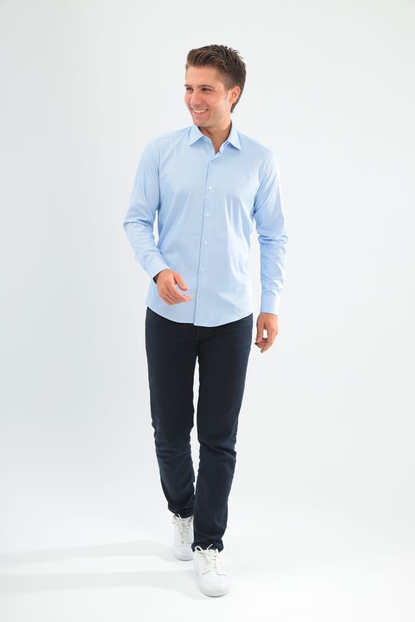 Lycra Slimfit Mavi Çizgili