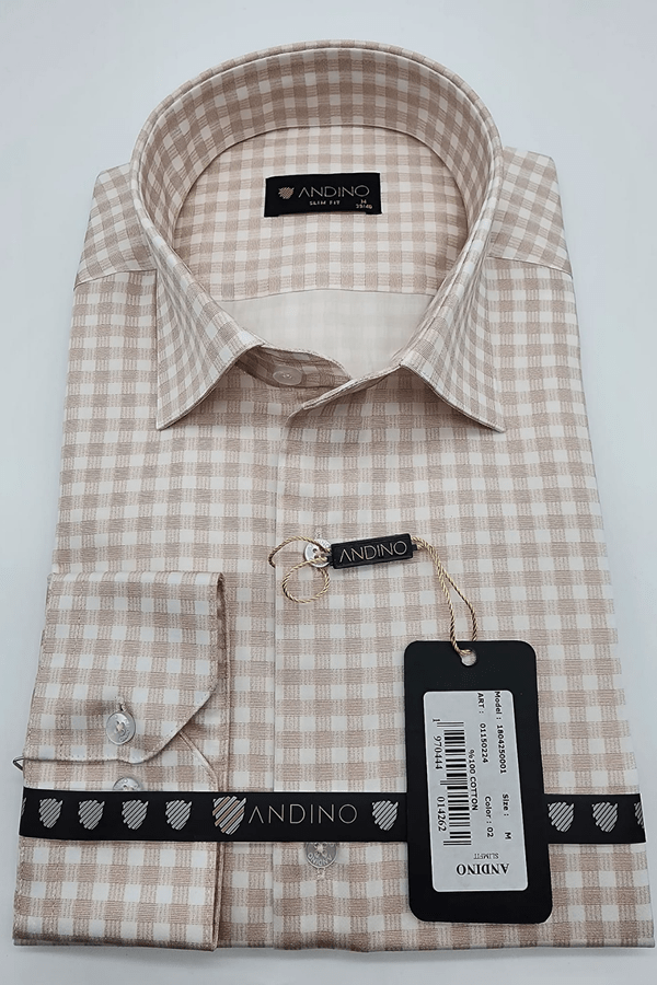 %100 Cotton Slimfit Bej kareli