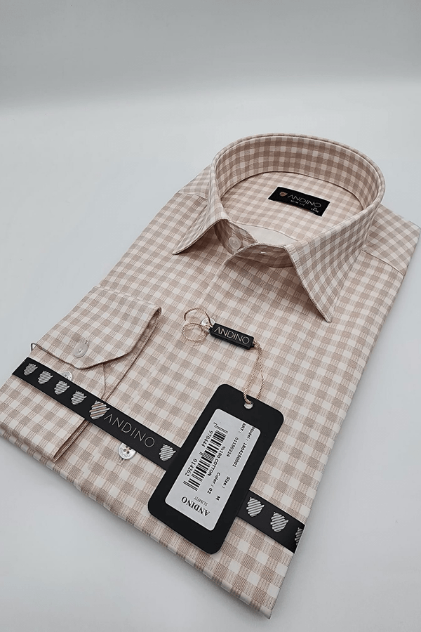 %100 Cotton Slimfit Bej kareli