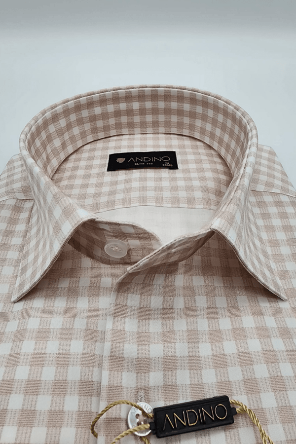 %100 Cotton Slimfit Bej kareli